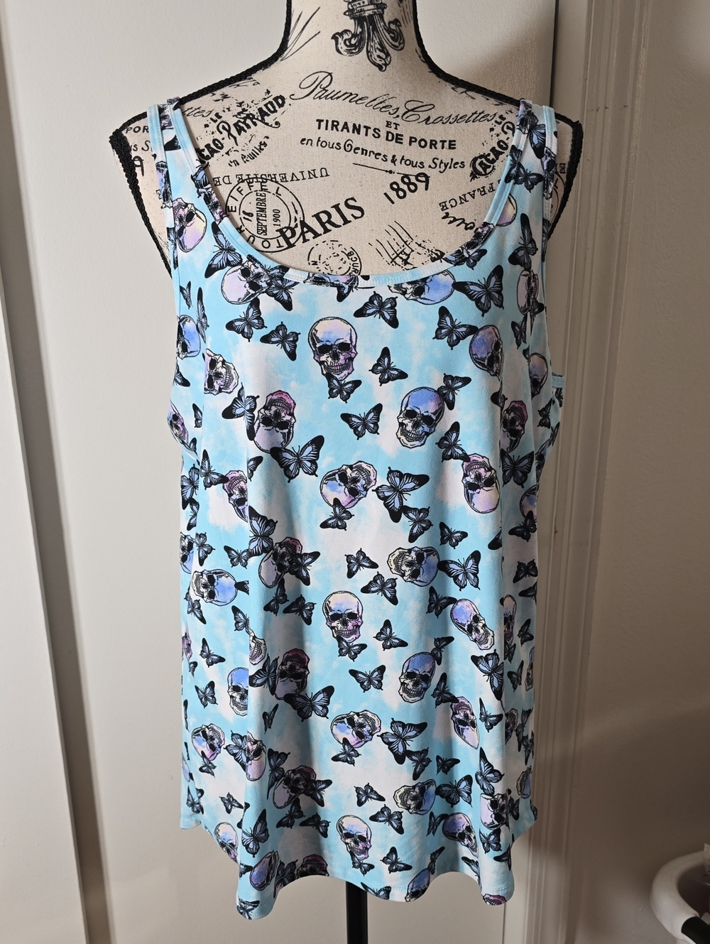 NOBO No Boundaries Light Blue Skull & Butterfly Tank Top
